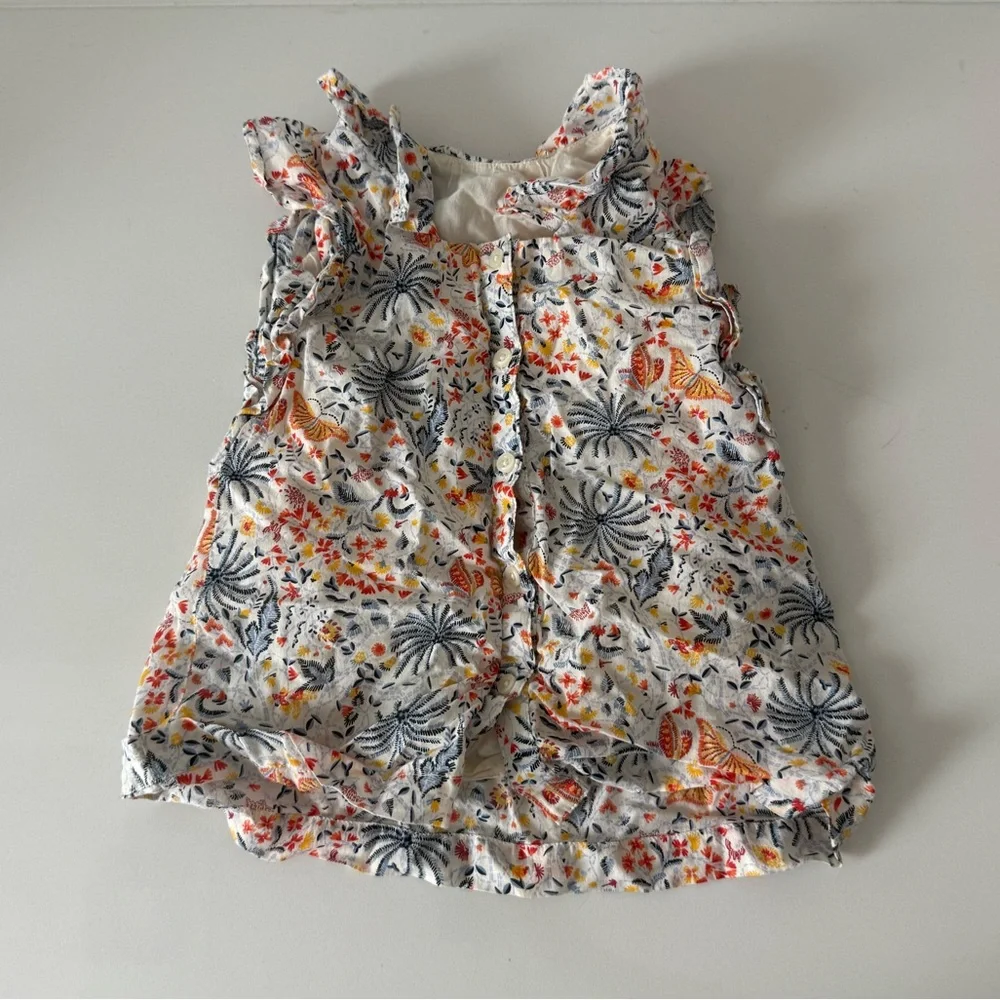 GAP Ruffle Floral Butterfly Summer Sleeveless Dress with Ruffle 12-18M